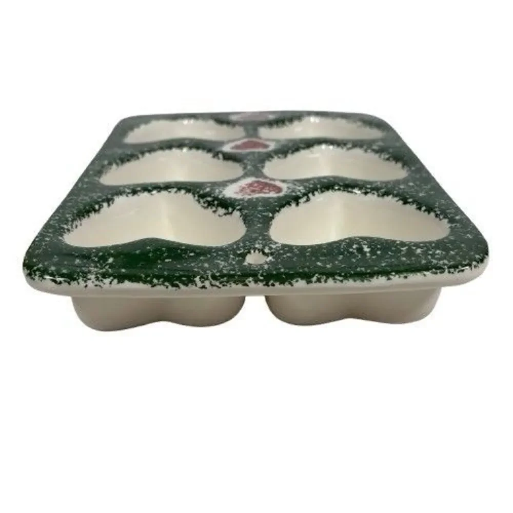 Spongeware Stoneware Heart Muffin Cupcake Baking Pan Cottagecore Granny Core